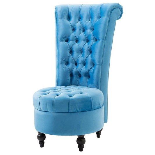 Blue Tufted High Back Plush Velvet Upholstered Accent Low Profile Chair - FurniFindUSA