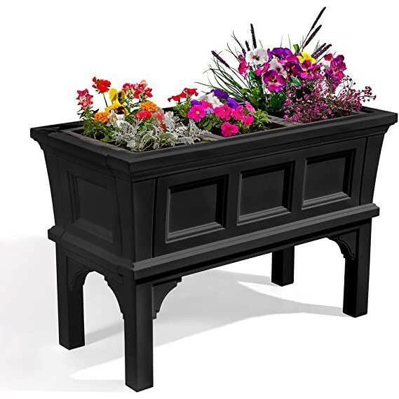 Black Rectangular Raised Garden Bed Planter Box with Removeable Trays - FurniFindUSA