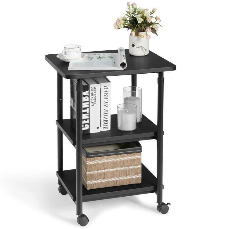 Black Multifunction Adjustable Height 3-tier Printer Stand on Wheels - FurniFindUSA