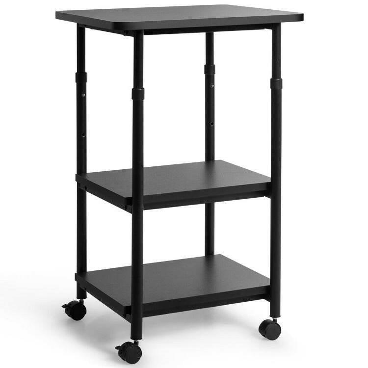 Black Multifunction Adjustable Height 3-tier Printer Stand on Wheels - FurniFindUSA