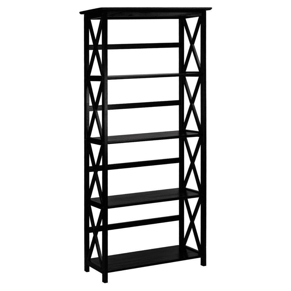 Tall 5-Tier Bookcase in Black Wood Finish - FurniFindUSA