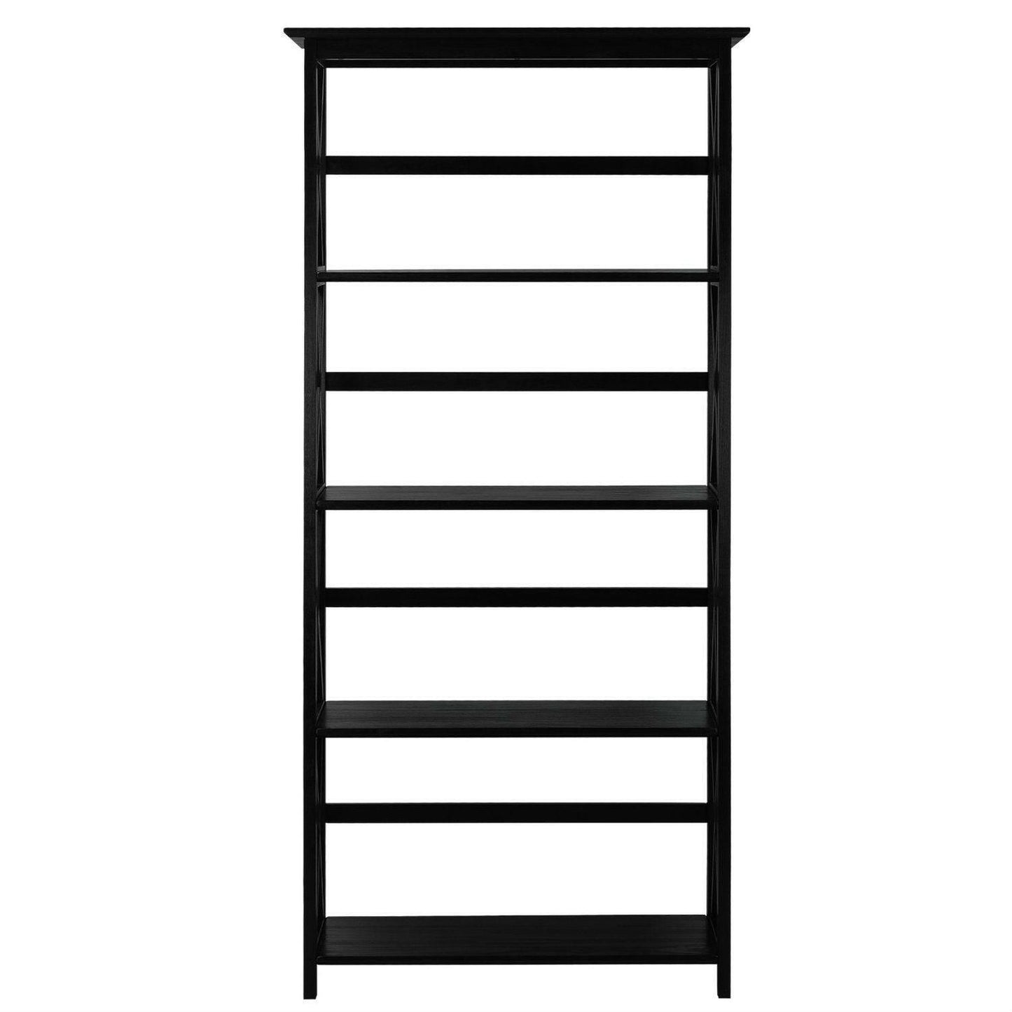 Tall 5-Tier Bookcase in Black Wood Finish - FurniFindUSA