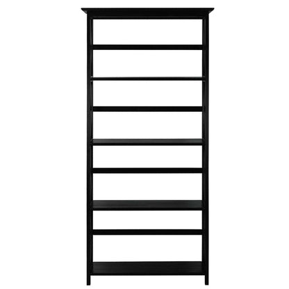 Tall 5-Tier Bookcase in Black Wood Finish - FurniFindUSA