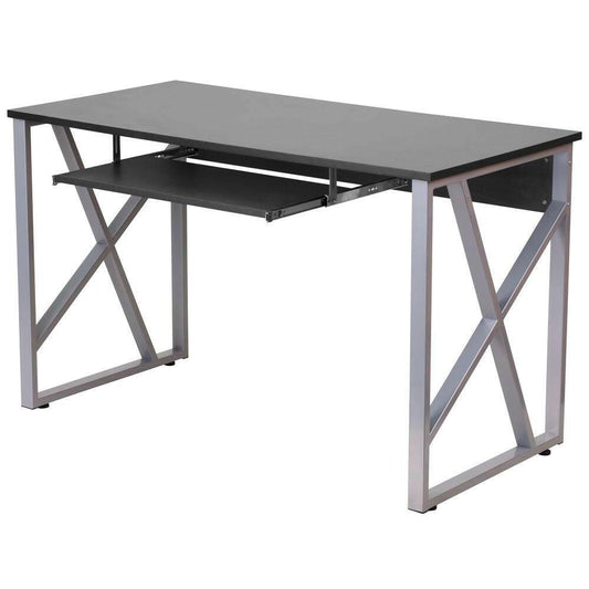 Contemporary Black Laminate Office Computer Desk with Keyboard Tray - FurniFindUSA