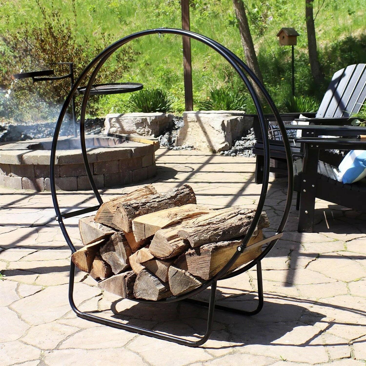 Modern Black Metal Indoor Outdoor Firewood Holder Log Rack - FurniFindUSA