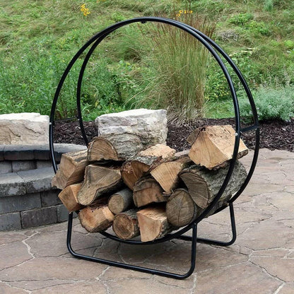 Modern Black Metal Indoor Outdoor Firewood Holder Log Rack - FurniFindUSA