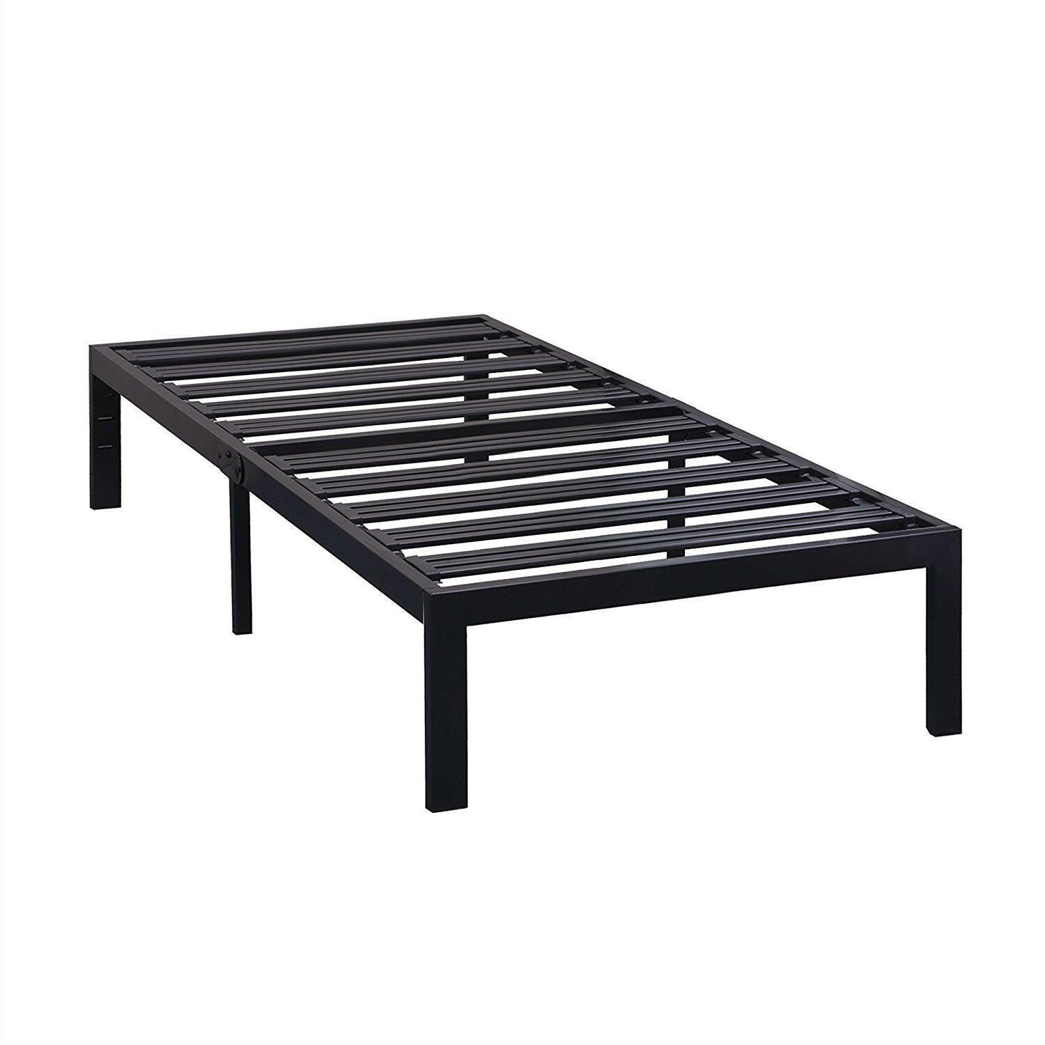 Twin size Heavy Duty Metal Platform Bed Frame with Wide Steel Slats - FurniFindUSA