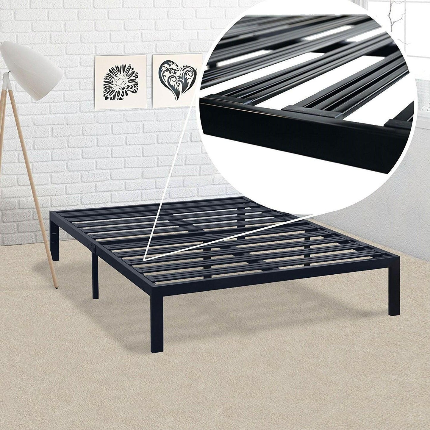 Twin size Heavy Duty Metal Platform Bed Frame with Wide Steel Slats - FurniFindUSA