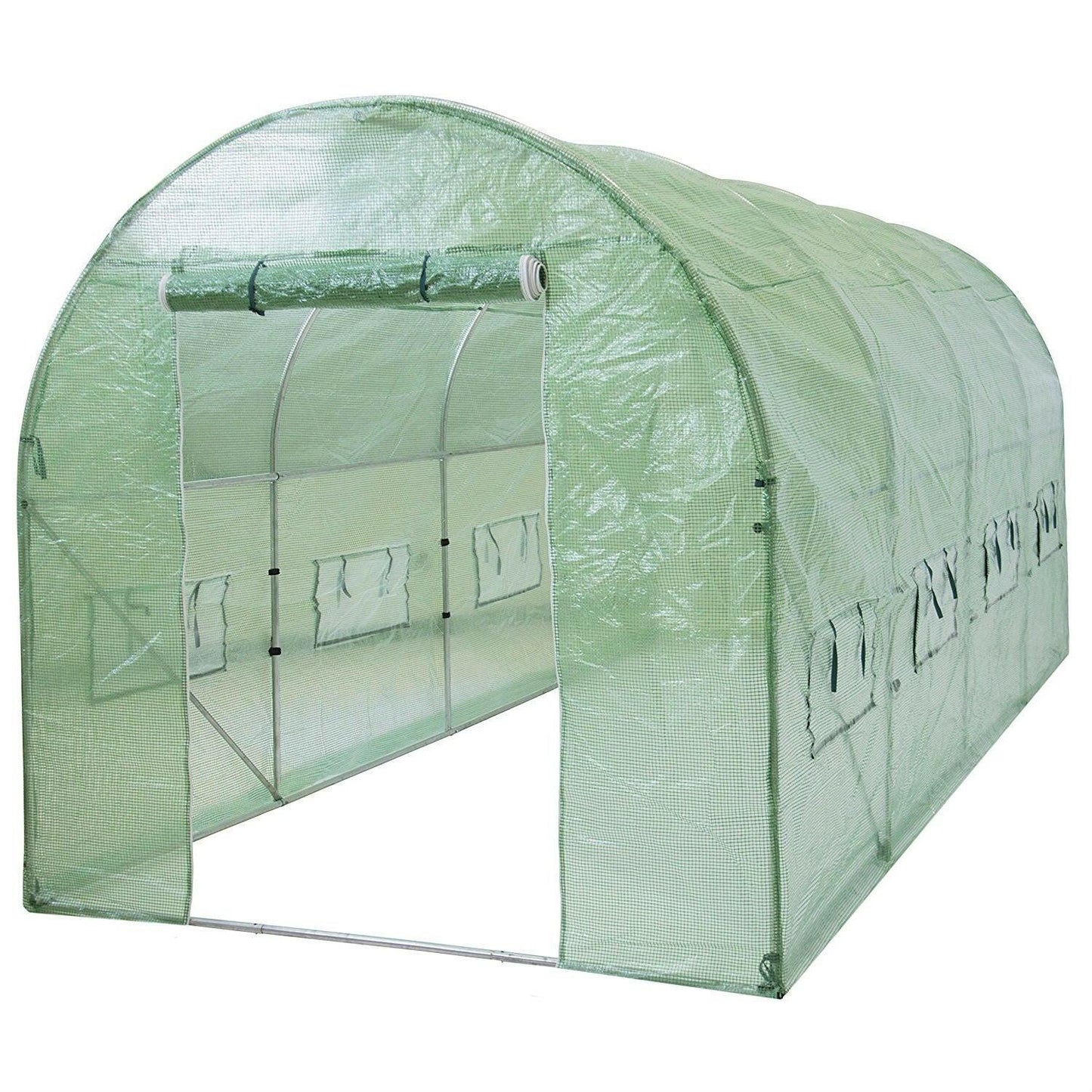 Outdoor 7 x 15 Ft Hoop House Greenhouse with Steel Frame and Green PE Cover - FurniFindUSA