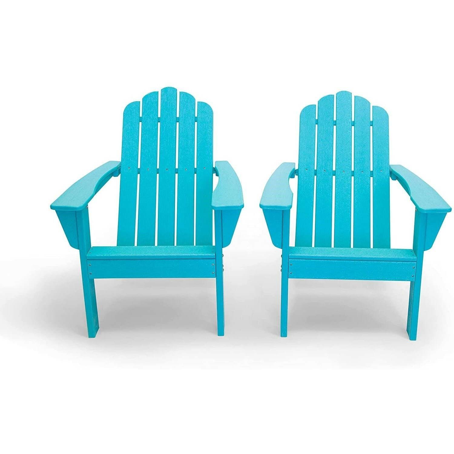 All Weather Recycled Blue Poly Plastic Outdoor Patio Adirondack Chairs - Set of 2 - FurniFindUSA