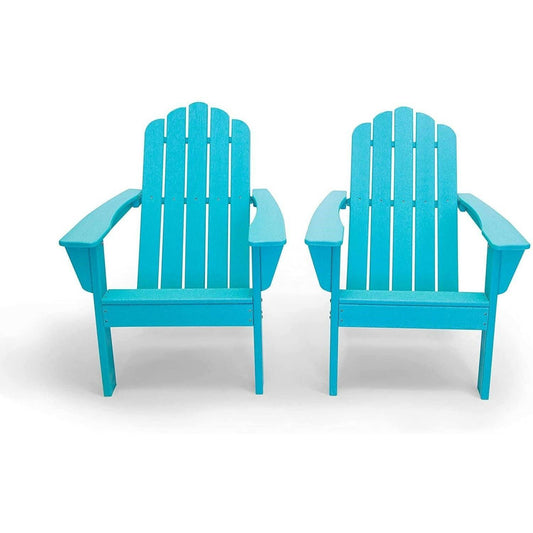 All Weather Recycled Blue Poly Plastic Outdoor Patio Adirondack Chairs - Set of 2 - FurniFindUSA
