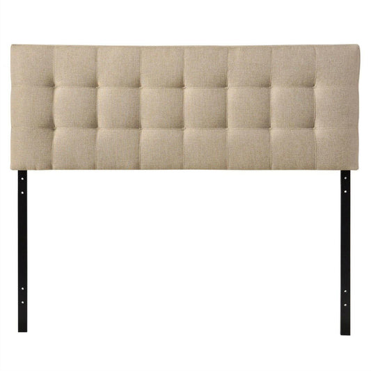 King size Beige Fabric Upholstered Headboard with Modern Tufting - FurniFindUSA