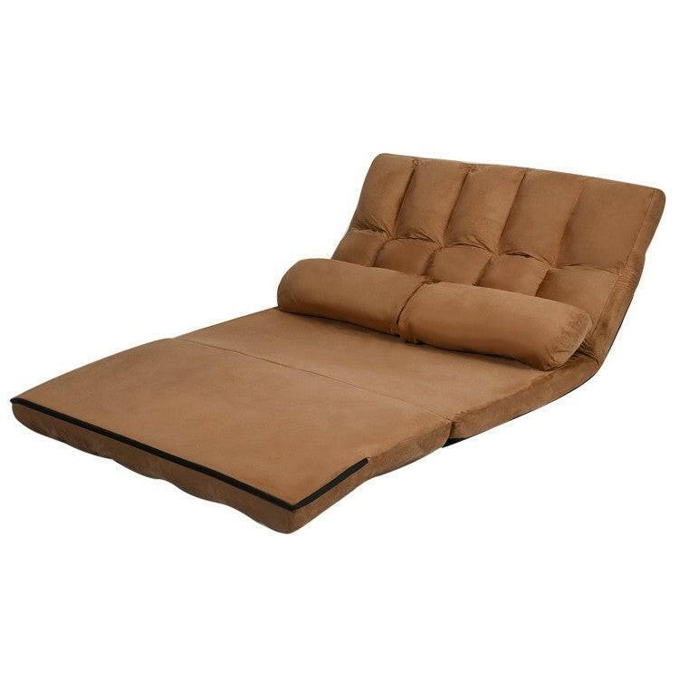 Faux Suede 5 Tilt Foldable Floor Sofa Bed with Detachable Cloth Cover in Brown - FurniFindUSA