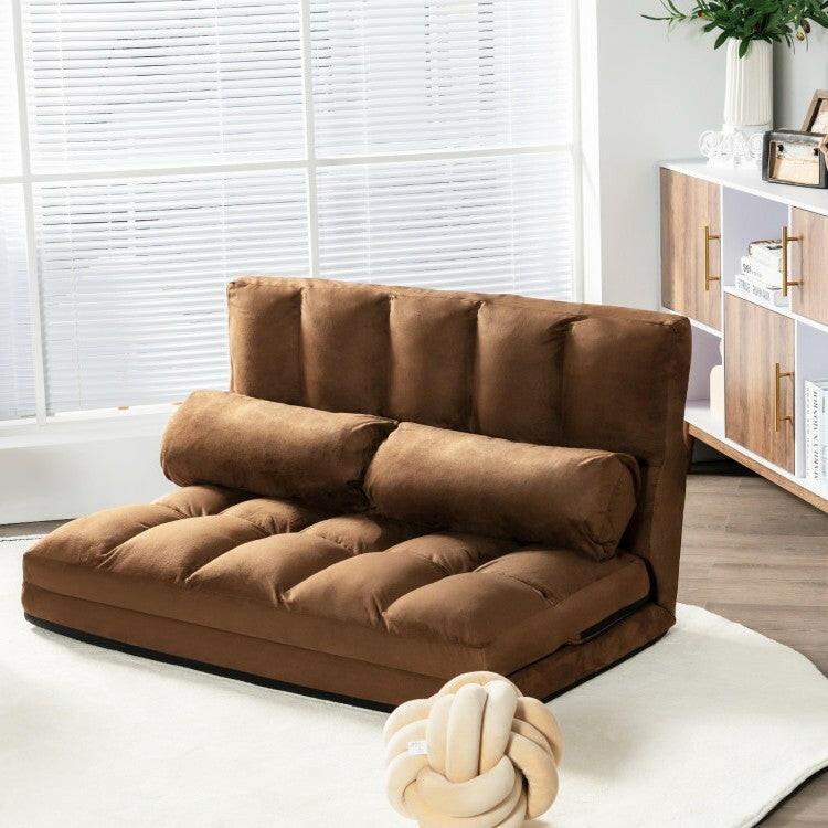 Faux Suede 5 Tilt Foldable Floor Sofa Bed with Detachable Cloth Cover in Brown - FurniFindUSA