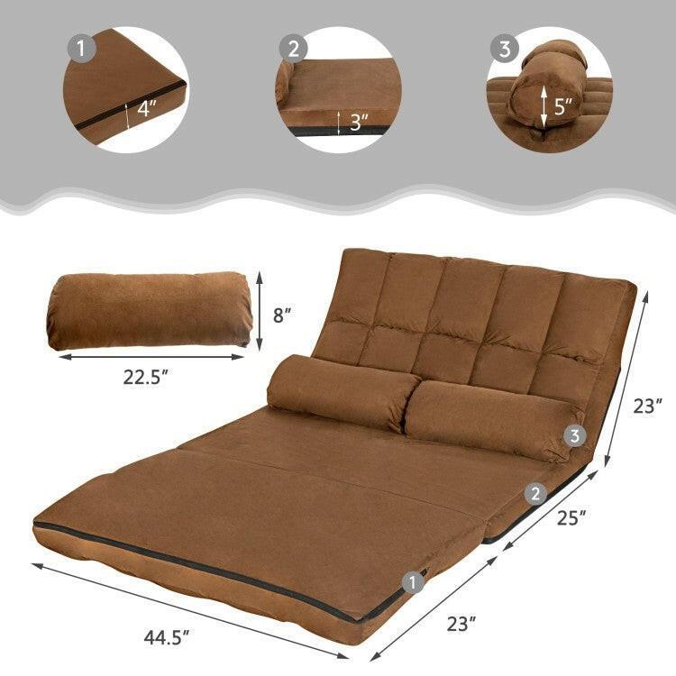 Faux Suede 5 Tilt Foldable Floor Sofa Bed with Detachable Cloth Cover in Brown - FurniFindUSA