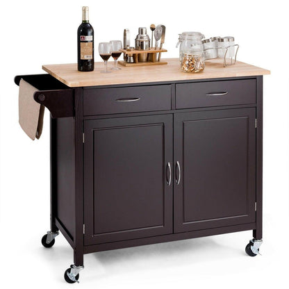 Brown Kitchen Island Storage Cart with Wood Top and Casters - FurniFindUSA