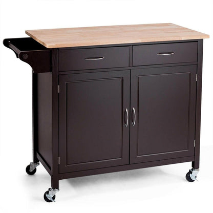 Brown Kitchen Island Storage Cart with Wood Top and Casters - FurniFindUSA