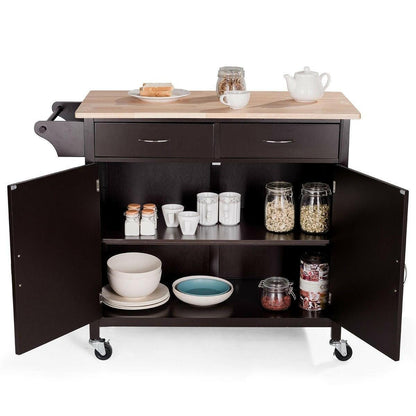 Brown Kitchen Island Storage Cart with Wood Top and Casters - FurniFindUSA