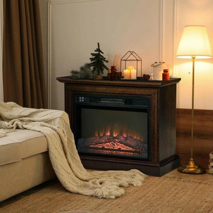 31 inch Brown Electric Fireplace Heater Dimmable Flame Effect and Mantel w/ Remote Control - FurniFindUSA