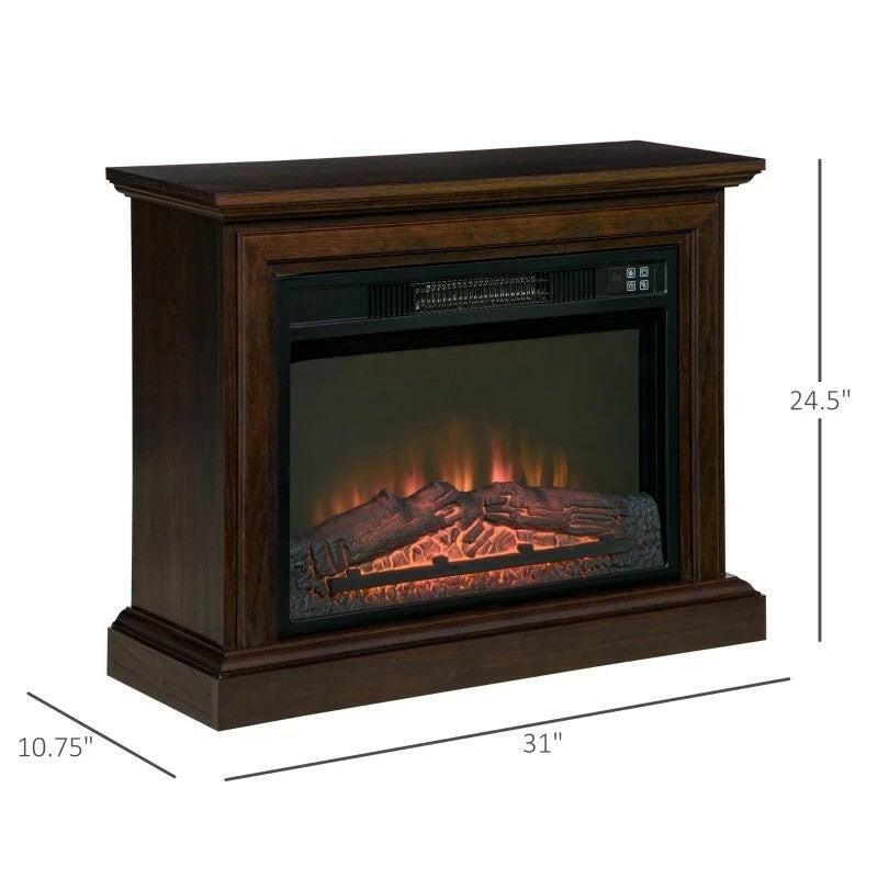 31 inch Brown Electric Fireplace Heater Dimmable Flame Effect and Mantel w/ Remote Control - FurniFindUSA