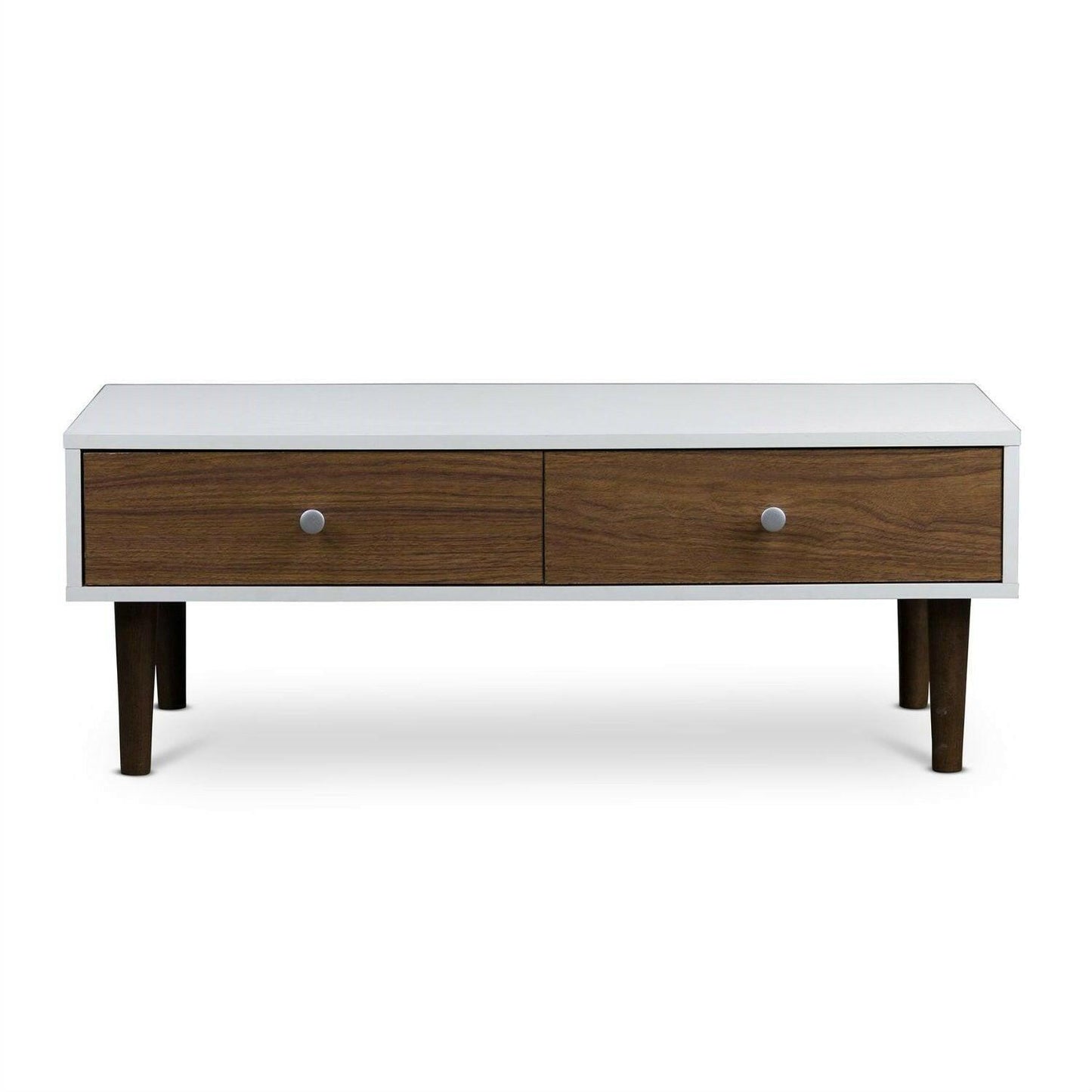 Modern Mid-Century Style White Wood Coffee Table with 2 Drawers - FurniFindUSA