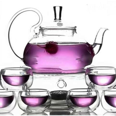 8-Piece Glass Teapot Set with 6 Glasses and Warmer - FurniFindUSA