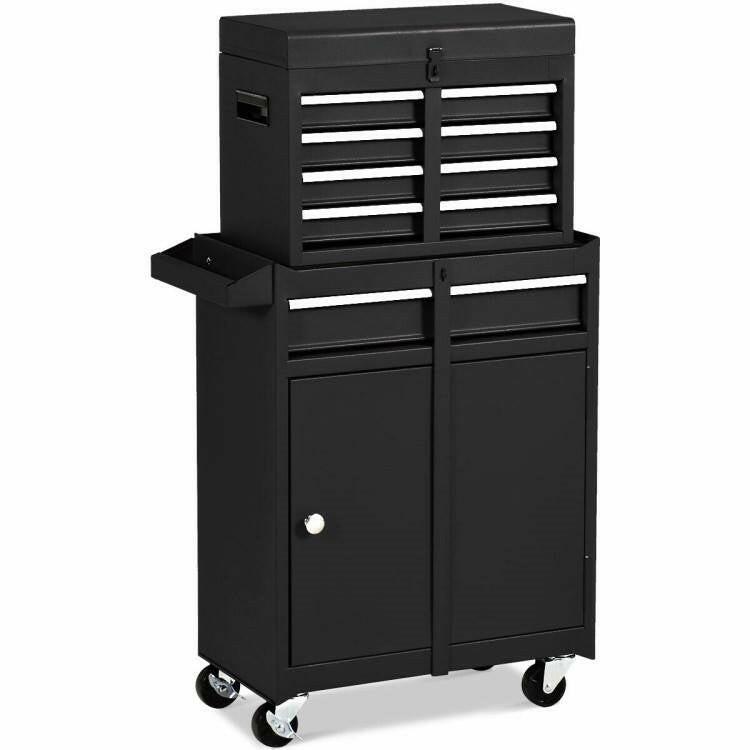 Black Heavy Duty Steel Lockable Rolling Garage Tool Chest Mobile Storage Cart - FurniFindUSA