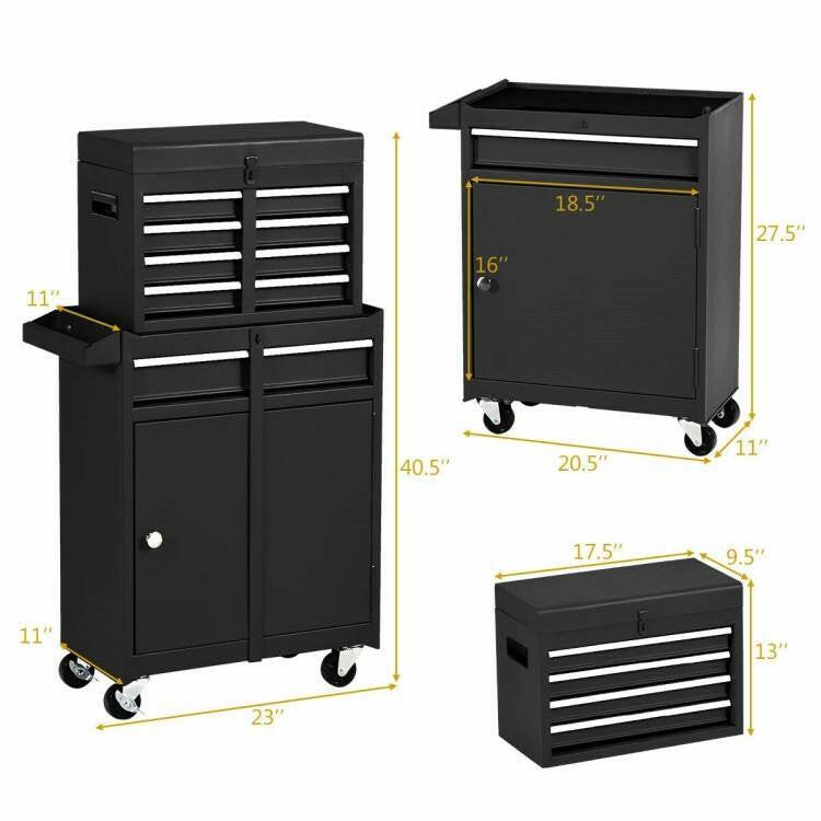 Black Heavy Duty Steel Lockable Rolling Garage Tool Chest Mobile Storage Cart - FurniFindUSA