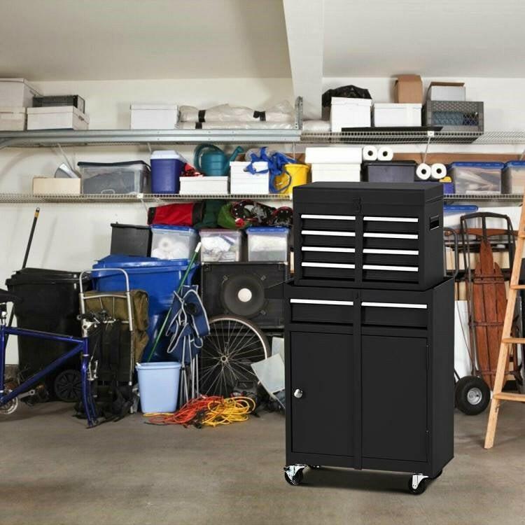 Black Heavy Duty Steel Lockable Rolling Garage Tool Chest Mobile Storage Cart - FurniFindUSA