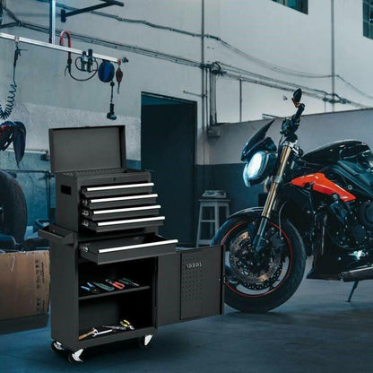Black Heavy Duty Steel Lockable Rolling Garage Tool Chest Mobile Storage Cart - FurniFindUSA