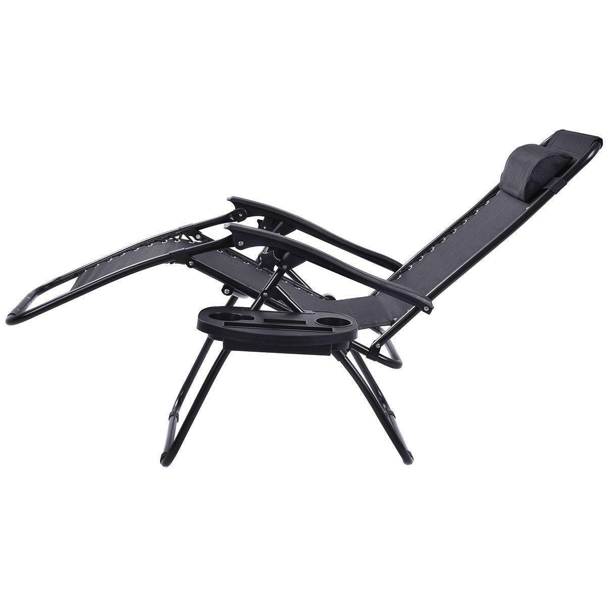 Set of 2 Black Folding Outdoor Zero Gravity Lounge Chair Recliner - FurniFindUSA