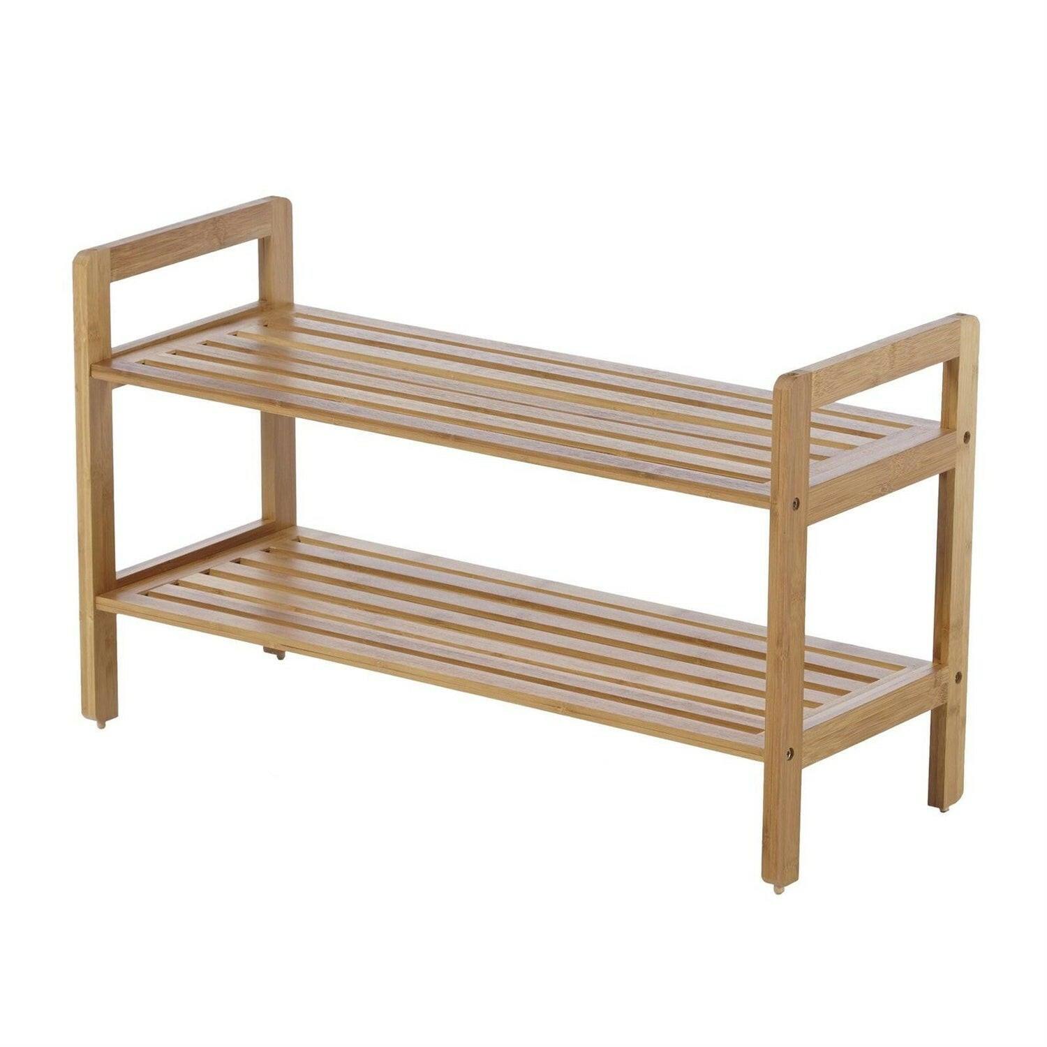 Modern Bamboo 2-Shelf Shoe Rack - Holds up to 8-Pair of Shoes - FurniFindUSA