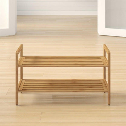 Modern Bamboo 2-Shelf Shoe Rack - Holds up to 8-Pair of Shoes - FurniFindUSA