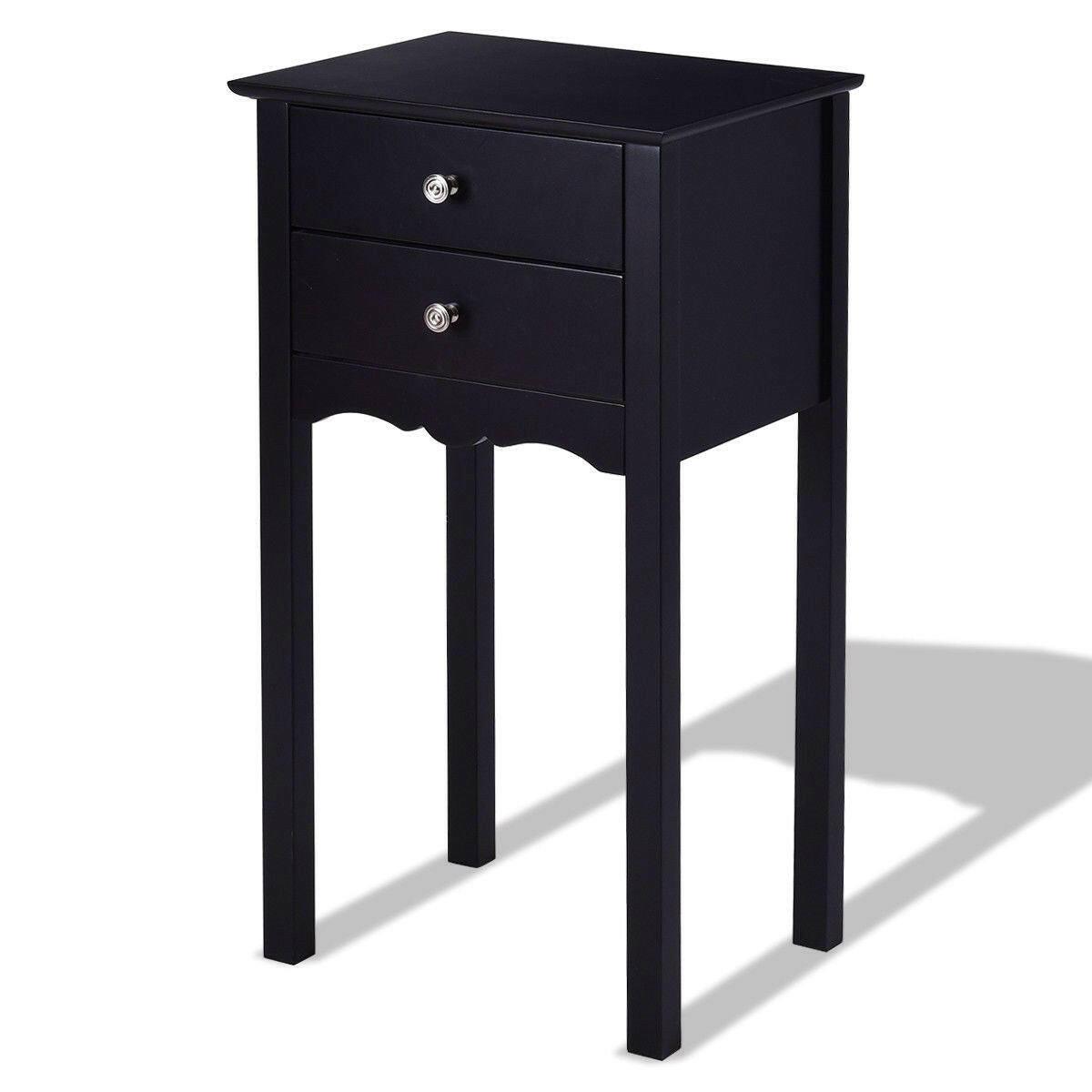 Elegant 2-Drawer End Table Nightstand Side Table in Black Wood Finish - FurniFindUSA