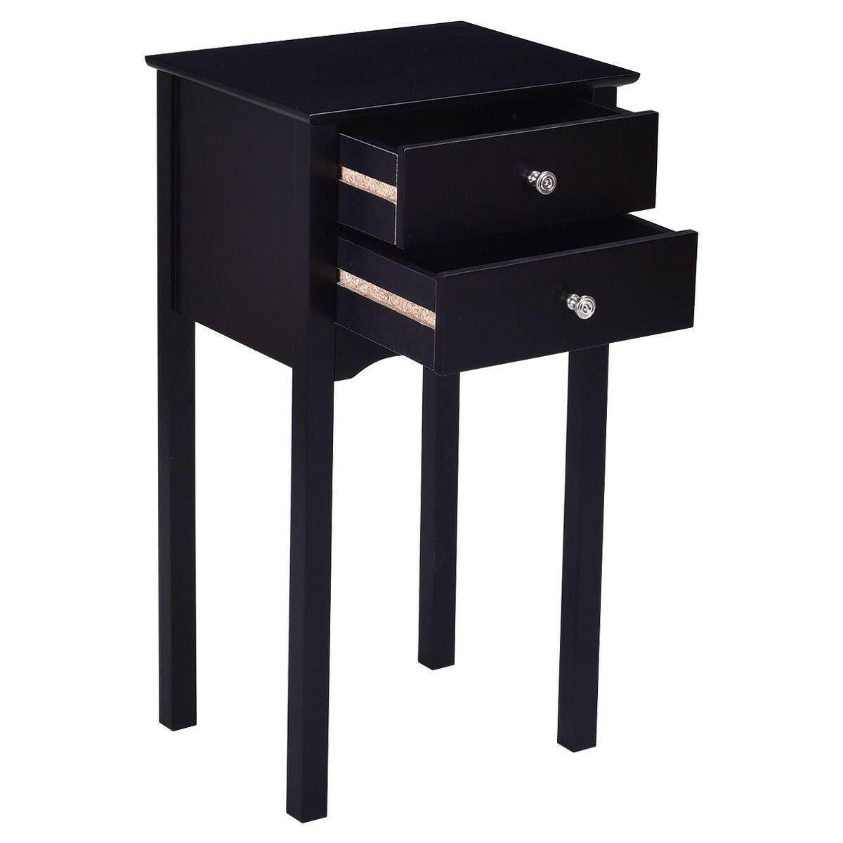 Elegant 2-Drawer End Table Nightstand Side Table in Black Wood Finish - FurniFindUSA