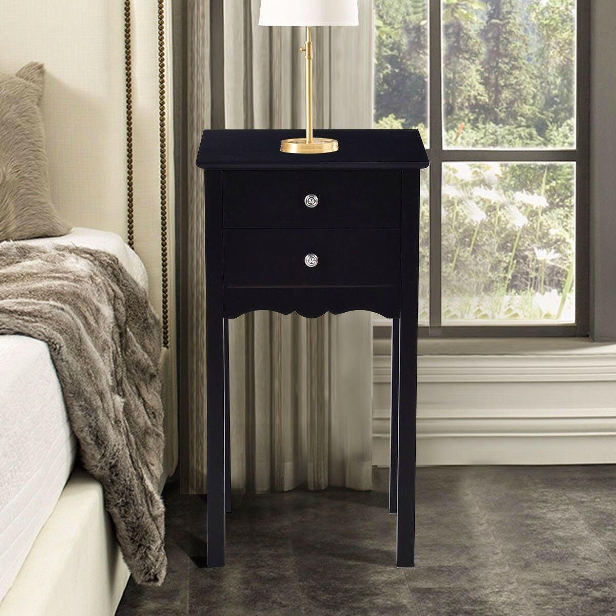 Elegant 2-Drawer End Table Nightstand Side Table in Black Wood Finish - FurniFindUSA