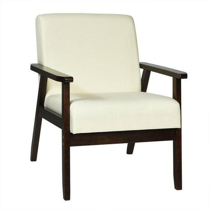 Retro Modern Classic Beige Linen Wide Accent Chair with Espresso Wood Frame - FurniFindUSA