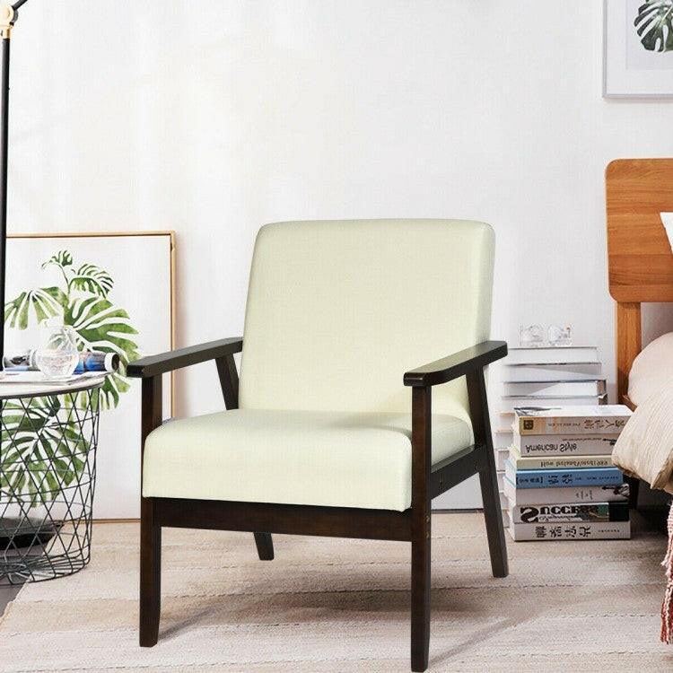 Retro Modern Classic Beige Linen Wide Accent Chair with Espresso Wood Frame - FurniFindUSA