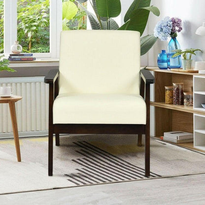 Retro Modern Classic Beige Linen Wide Accent Chair with Espresso Wood Frame - FurniFindUSA