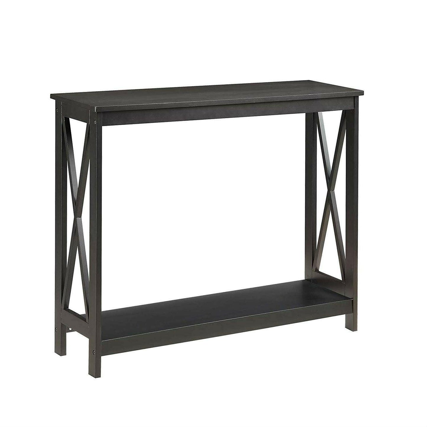 Black Wood Console Sofa Table with Bottom Storage Shelf - FurniFindUSA