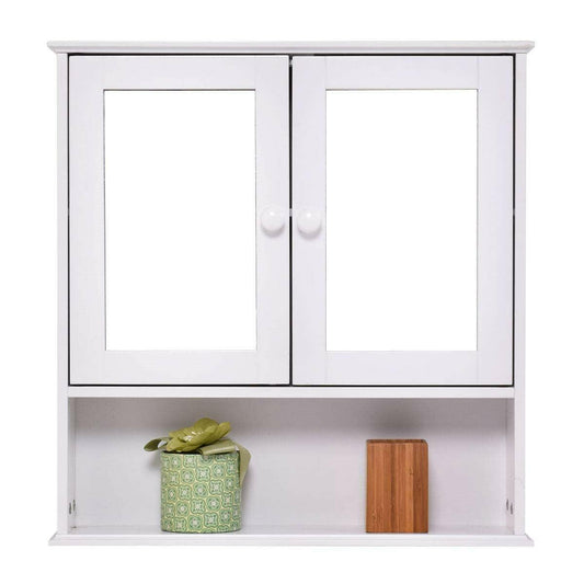 Simple Bathroom Mirror Wall Cabinet in White Wood Finish 23 x 22 inch - FurniFindUSA