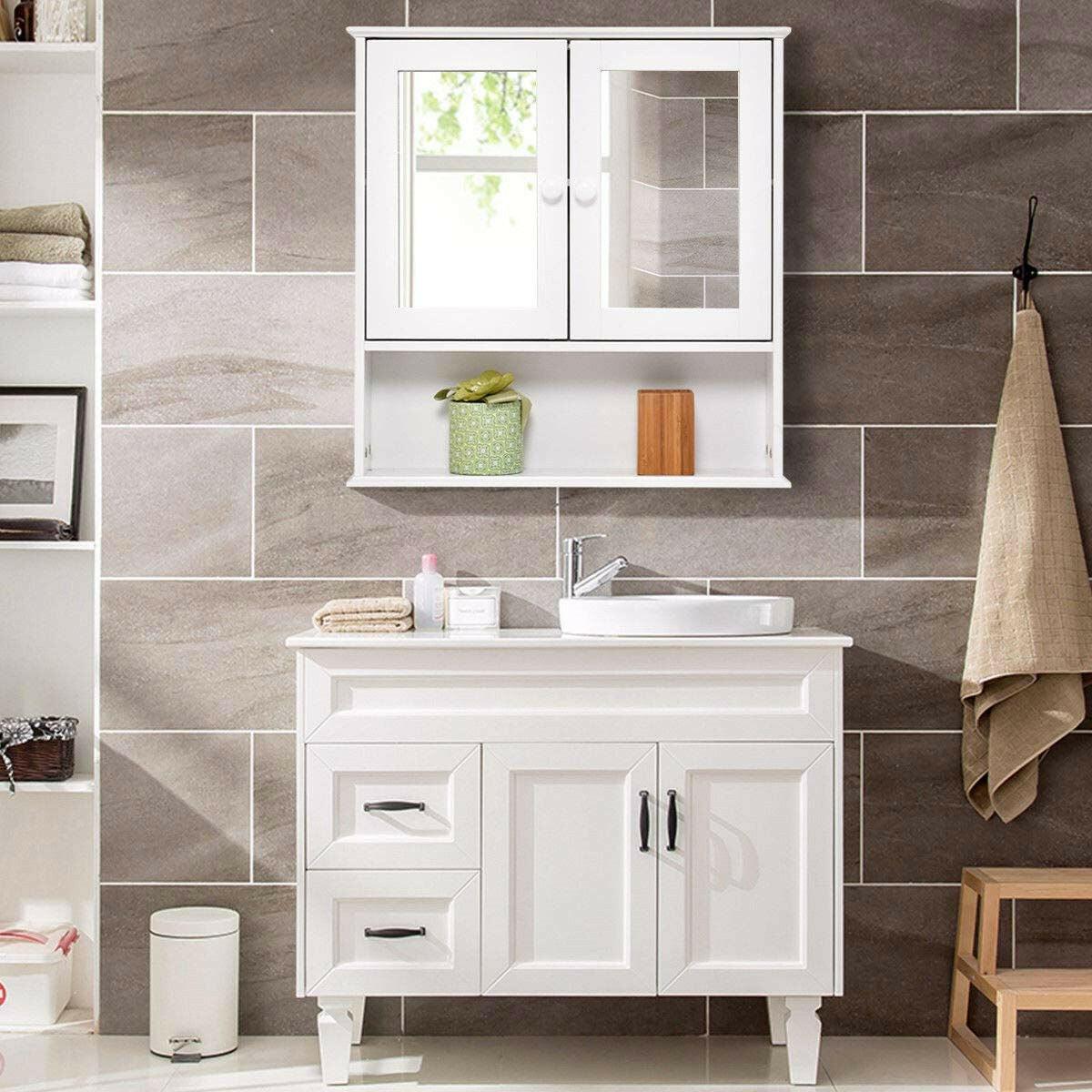 Simple Bathroom Mirror Wall Cabinet in White Wood Finish 23 x 22 inch - FurniFindUSA