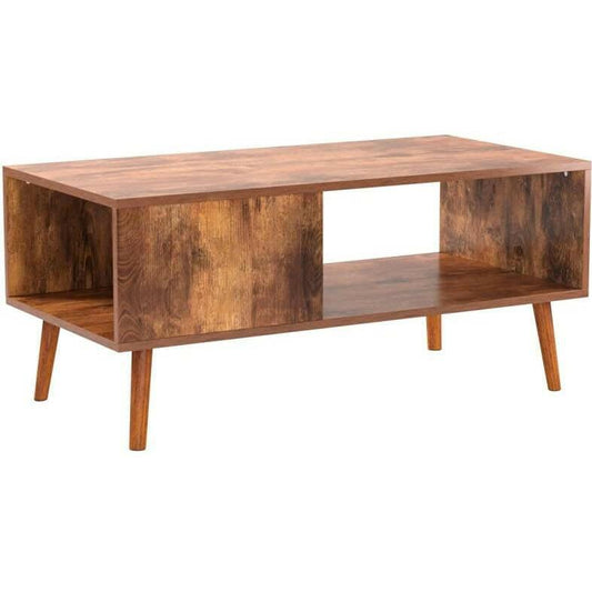 Modern Mid-Century Coffee Table Living Room Storage Shelf in Brown Wood - FurniFindUSA