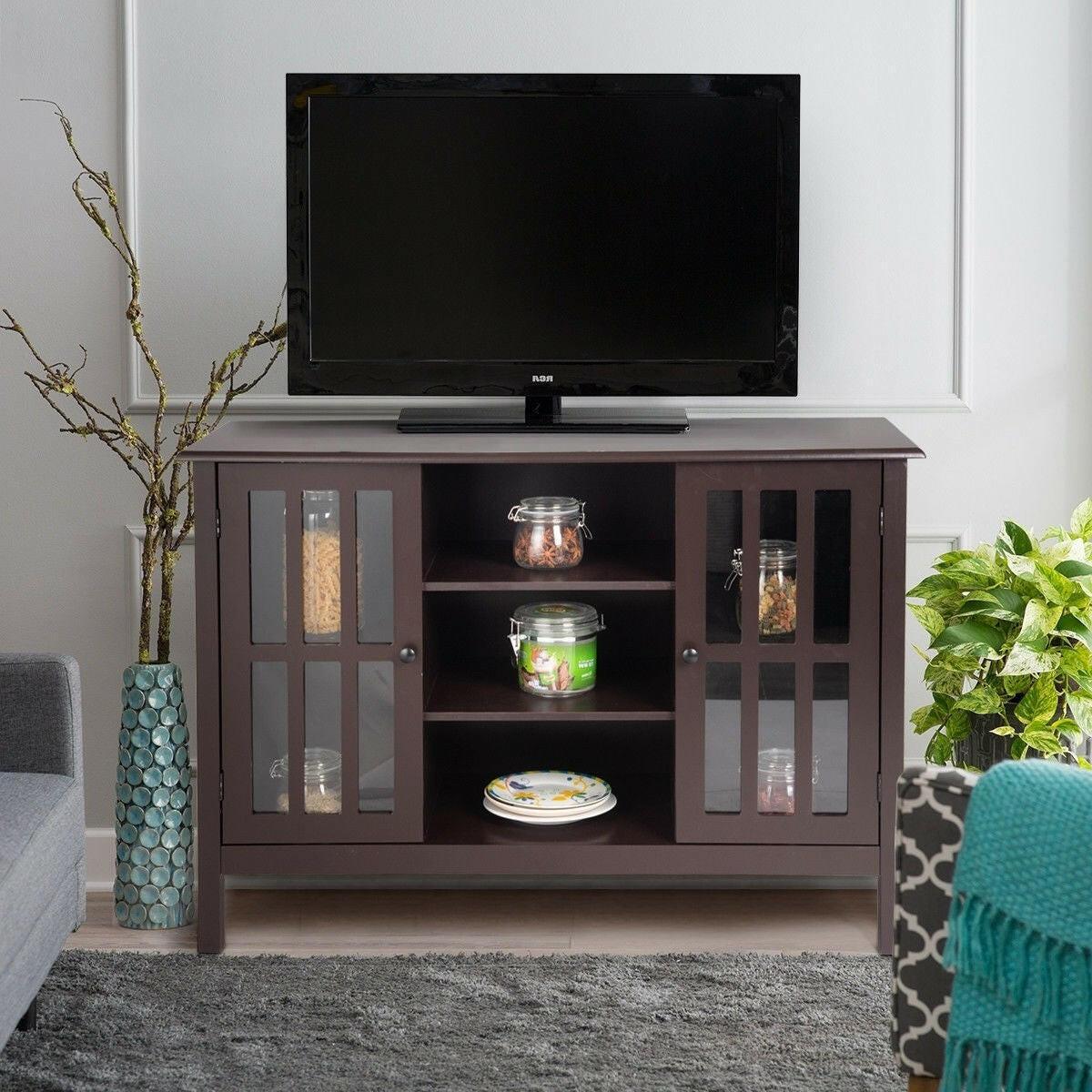 Brown Wood 43-inch TV Stand Storage Cabinet Console Table - FurniFindUSA