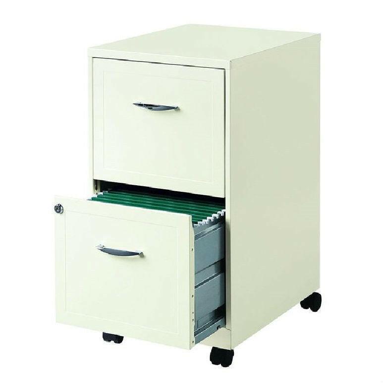 2-Drawer Pearl White Steel File Cabinet with Casters - FurniFindUSA