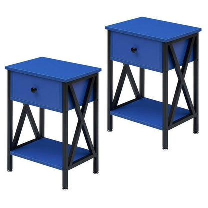 Set of 2 - 1 Drawer Nightstand in Dark Blue and Black - FurniFindUSA