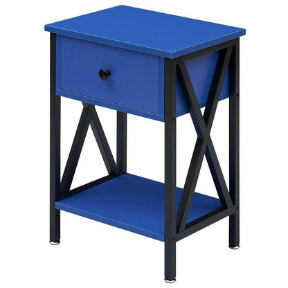 Set of 2 - 1 Drawer Nightstand in Dark Blue and Black - FurniFindUSA