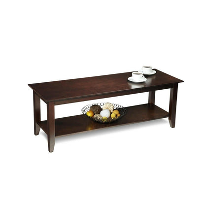 Espresso Wood Grain Coffee Table with Bottom Shelf - FurniFindUSA
