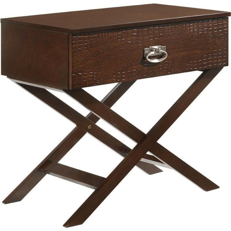 Cappuccino Brown Wood 1-Drawer End Table Nightstand with X Legs - FurniFindUSA