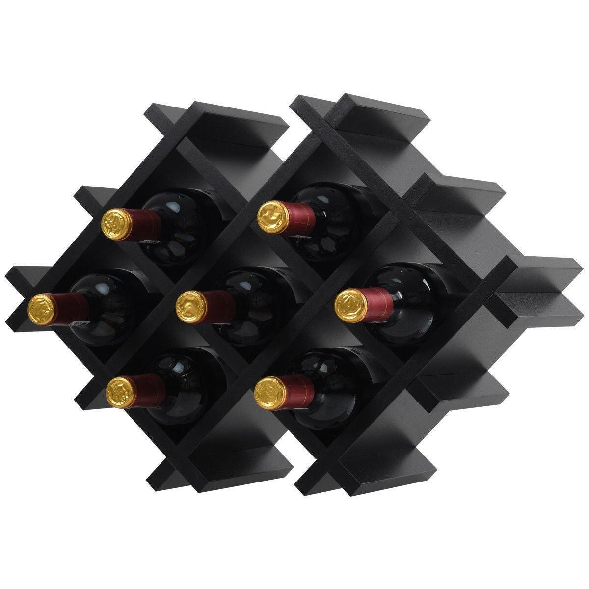 Black 5 Piece Wall Mounted Wine Rack Set with Storage Shelves - FurniFindUSA